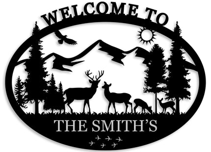 Personalized Deer Metal Cabin Sign, Custom Family Name Sign, Last Name for Home, Deer Monogram, Cabin Decor, Outdoor Hunting Deer, Hunter Gifts