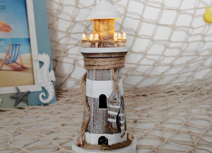 Lighthouse Decor Nautical Decoration Wood Light House Figurine with Lights