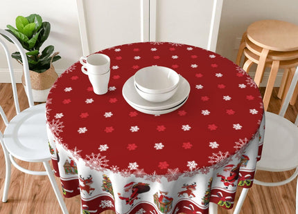 elezan Christmas Round Tablecloth 60 Inch Santa Claus Reindeer Christmas Tree Winter Snowflake Decorative Table Cloth Polyester Fabric Washable Table Cover for Holiday Family Gathering Dining Party