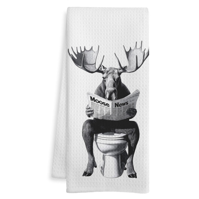 WOTYPU Moose Gifts Hand Towels for Bathroom, Moose Lover Gifts, Funny Farm Animal On Toilet Decorative Hand Towels for Kids Guest Bathroom Washroom Power Room Vanity Half Bath, 16X24 Inch