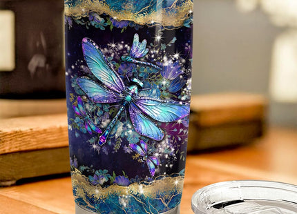 SANDJEST Dragonfly Tumbler 20oz Stainless Steel Insulated Coffee Travel Mug Cup Dragonfly Gifts for Women Girls on Birthday Christmas Mothers Day