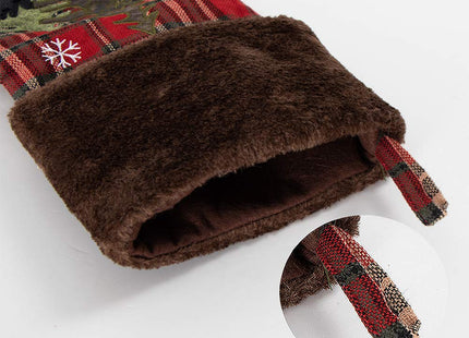 GMOEGEFT Christmas Stocking, Farmhouse Red and Black Buffalo Plaid Black Moose Embroidered Xmas Stocking, Christmas Party Decorations Fireplace Hanging Ornaments