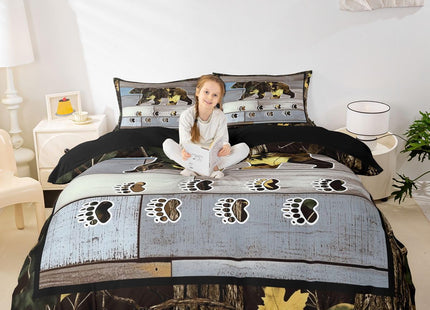 Erosebridal Kids Rustic Bear Duvet Cover for Boys Twin Farmhouse Barn Door Camo Bedding Set Camouflage Hunting Comforter Cover for Men Woodland Animal Bedspread Cover 1 Pillow Case Blue Gray Green