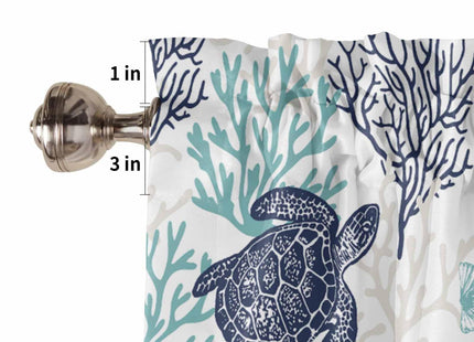 RisQiten Teal Blue Coastal Valances for Windows, Summer Beach Kitchen Curtains Window Treatment Nautical Decor, Sea Turtle Coral Ocean Rod Pocket Short Window Valances for Living Room/Bedroom, 54"x18"