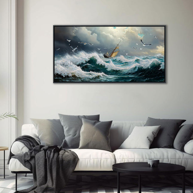 YDYSUNE Ocean Wall Art - Retro White Canvas painting Sailboat Wall Decor Textured Picture Artwork Nautical Adventurer Painting Coastal Art Framed for Living Room Bedroom Home 20x40inch