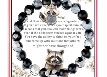 PARTNER Funny Raccoon Bracelets for Women Raccoon Bracelets Gifts for Women Raccoon Natural Stone Jewelry for Her Inspirational Gifts for Raccoon Lovers (Black & White)