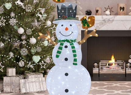 Outdoor Snowman Lighted, Pop-Up Lighted Snowman Outdoor Christmas Decorations Prelit 120 LED Lights Plug-in, Collapsible Light Up Snowmen with Squirrels Pine Cone Home Balcony Porch Yard Decor-Green