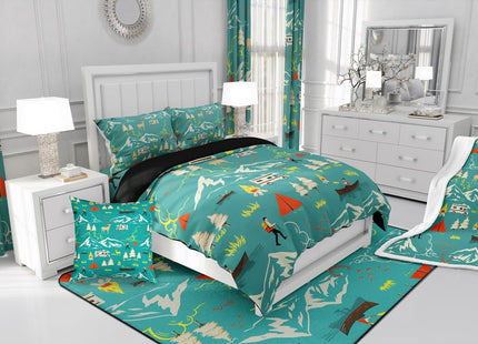 Kids Camping Comforter Set Twin Size, Farmhouse Camper Car Bedding Set, Deer Wild Animals Bedding Comforter Sets, Mountain Adventure Down Comforter, Firemen Woodland Duvet Insert, 2Pcs Green