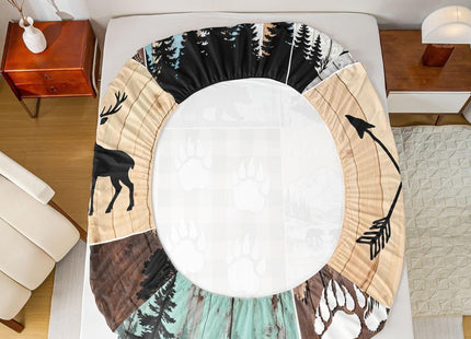 Rustic Farmhouse Fitted Sheet Twin for Adult Women Wild Animal Deer Bear Print Bedding,Hunting and Fishing Theme Camping Bed Sheets for Boy Girl Kid Patchwork Bed Set Old Barn Door Bedding