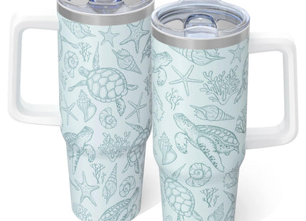 40oz Beach Sea Turtle Tumbler with Handle Cup, Sea Turtle Gifts for Women