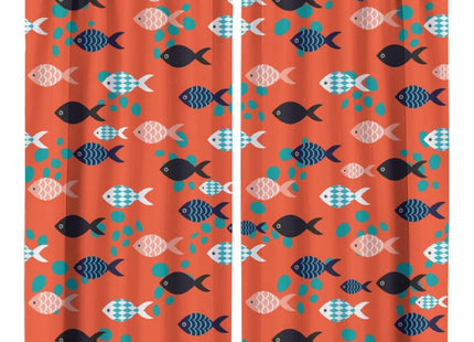INSFBRB Watercolor Nautical Fish Rod Pocket Blackout Curtains for Living Room,Room Darkening Abstract Boho Retro Sea Animal Swiming Fish Window Curtains,