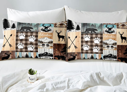 Rustic Farmhouse Fitted Sheet Twin for Adult Women Wild Animal Deer Bear Print Bedding,Hunting and Fishing Theme Camping Bed Sheets for Boy Girl Kid Patchwork Bed Set Old Barn Door Bedding