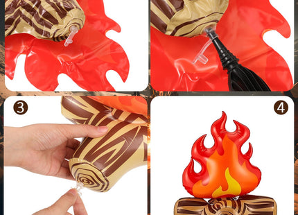 Halloscume Camping Birthday Party Decorations 2 Pcs 12 Inch Inflatable Fake Campfire Props 16 Wooden Slice Paper Placemats 1 Checkered Tablecloths for Campfire Birthday Party Supplies(Green Plaid)