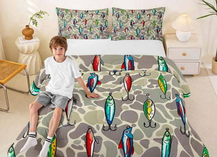 Erosebridal Camo Hunting and Fishing Twin Bedding Sets for Boys, Green Camouflage Hunter Comforter Set for Kids Girls, Fish Theme Lake House Bed Set, Rustic Cabin Room Decor (1 Pillowcase)