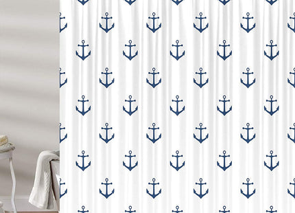 DYNH Nautical Anchor Extra Long Shower Curtain for Bathroom, Navy Blue White Beach Coastal Beachy Fabric Shower Curtains Set Decorative, Men Boys Kids Restroom Decor Accessories 72X84 Inch