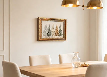 Vintage Gold Framed Christmas Tree Wall Art, 3D Textured Pine Tree Print