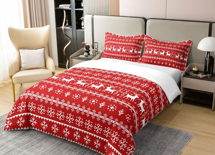 100% Cotton Christmas Knitted Pattern Duvet Cover King, Santa Clauses Deers Bedding Set For Adults, Winter Snow Flake Xmas Ho Comforter Cover, Scandinavian Elk Moose Bedroom Decor Quilt Cover
