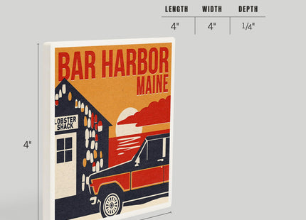 Lantern Press Bar Harbor, Maine, Woodblock (Absorbent Ceramic Coaster, Single, Cork Back, Kitchen Table Decor)