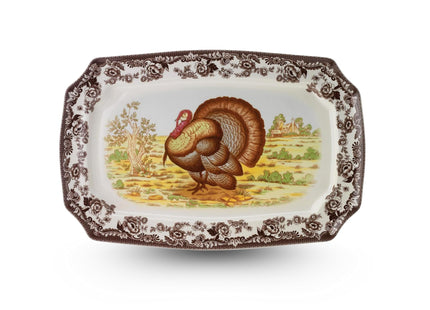 Spode Woodland Rectangular Platter - Turkey Brown/White