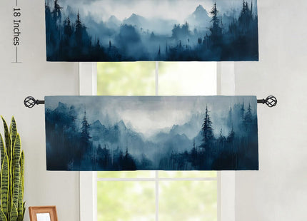 WUQIANQ Blue Gray Valance Curtains 2 Pack Abstract Art Mountain Forest Valance for Kitchen Windows Bathroom Living Room Bedroom Window Treatment Valances 54x18in