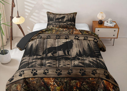 Feelyou Farmhouse Wolf Kids Comforter Set Twin Size Camo Woodland Hunting Bedding Set Rustic Cabin Duvet Quilt for Kids Boys Girls Bedroom Wildlife Animal Decor Microfiber Ultra Soft Breathable