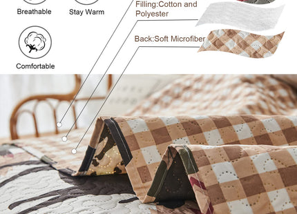 Rustic Lodge Quilt Set King Size Country Cabin Bedspread Coverlet King Moose Bear Reversible Patchwork Quilts Bedding Soft Lightweight Coverlets Forest Bear Farmhouse Bed Cover Sets with 2 Pillow Sham