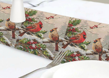 Pfrewn Winter Cardinal Bird Table Runner 13x70 Inches Double Sided Holly Berry Branches Snow Table Runners Cloth Washable Merry Christmas Kitchen Dining Fabric for Holiday Party Home Xmas Decorations