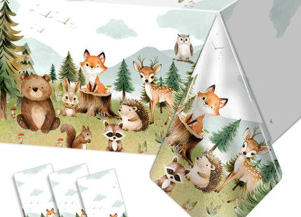 3 Pack Woodland Animal Plastic Tablecloth, Woodland Baby Shower Decorations