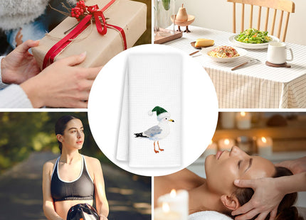 WUCHJ Christmas Seagull Beach Kitchen Towels, Nautical Christmas Bird Hand Towels for Bathroom, Seagull Decor, Coastal Sea Gull Xmas Decorative Dish Tea Towel, 16x24 Inch