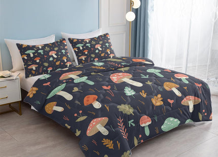SOULZZZ Forest Deer Mushroom Bedding King, Soft 3 Piece Mushroom Bed Set for Girls Enchanted Forest Themed Room Decor Mushroom Comforter & 2 Pillowcases