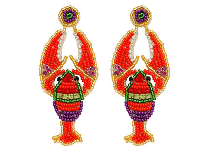 CALORVIA Bohemian Handmade Beaded Lobster Boho Beach Dangle Drop Earrings
