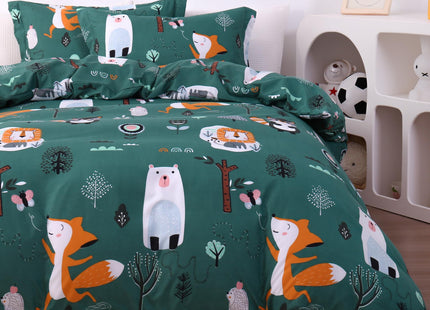 JSD Green Forest Animal Kids Duvet Cover Set Queen Size