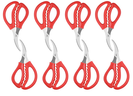 LOCEAST 8PCS Red Seafood Scissors - Multifunctional Stainless Steel Crab Leg Crackers for Fish Lobster Shrimp