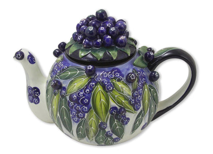 Blue Sky Ceramic Blueberry Teapot, 10 x 6.5 x 7"