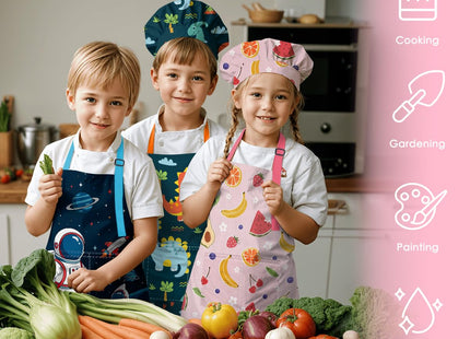 SANDJEST Mermaid Kid Apron for Girls with Pocket & Chef Hat, Polyester Baking Painting Gardening Apron, Gift for Christmas Birthday