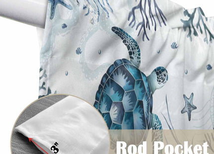 Lsrtoss Blue Sea Turtle Swag Valances for Windows, Kitchen Curtains 36 Inch Length 2 Panels Set, Beach Coastal Nautical Ocean Coral Short Curtain for Small Windows Rod Pocket Cafe 28"x36"