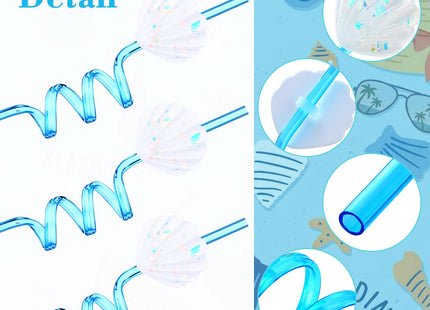 Potchen 24 Pcs Reusable Seashell Straws, 10.5 Inch Beach Party Favors