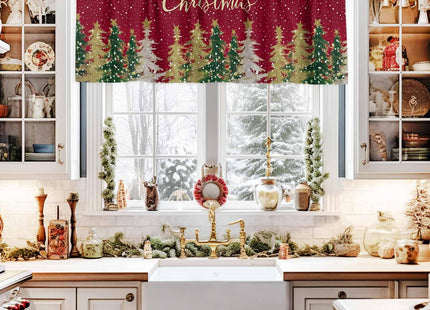 Christmas Tree Valance for Windows Pine Tree Curtains Valances Golden Snowflake Valance Window Treatments Red Short Curtains for Kitchen Living Room Bedroom Bathroom Xmas Holiday Decor 60x18 Inch
