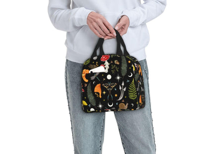 Siiuuol Wild Forest Mushrooms Moth Moon Insulated Lunch Bag