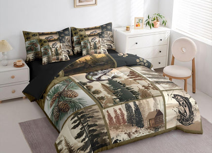 Feelyou Fish Comforter Set with Sheets 7 Piece Queen Size Hunting Fishing