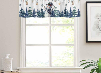 Blue Snowman Christmas Kitchen Curtain Set, Coastal Xmas Tree Curtains Valance and Tier 36 Inch Length, Farmhouse Eucalyptus Rod Pocket Kitchen Window Short/Half/Small Tier Starfish Curtain Drapery