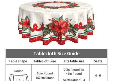 KIYIYZER Christmas Round Tablecloth 60 Inch Holly and Flowers Table Cover Anti-Wrinkle Waterproof Wipeable Table Cover for Kitchen Home Dining Party Decor