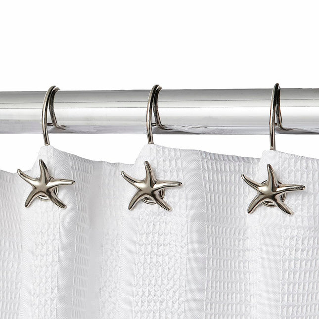 Hermosa Collection Starfish Shower Curtain Hooks – 12-Pack Decorative Chrome Bathroom Hooks for Bathroom Shower Curtains, Premium Chrome Craftsmanship, Easy Install, Coastal Beach Nautical Decor