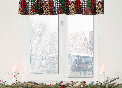 Merry Christmas Valance Curtains for Kitchen Windows Buffalo Plaid Xmas Tree Winter Forest Farmhouse Rod Pocket Window Treatment Toppers for Kitchen/Living Room/Bedroom/Bathroom, 42" X 12",Red Green