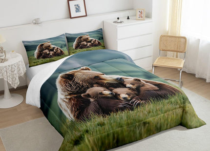 Erosebridal Bear Family Comforter Set Toddler Rustic Wild Animals Bedding Set Country Woodland Bear Down Comforter for Kids Boys Girls Farmhouse Cabin Duvet Insert Natural Wildlife Room Home Decor