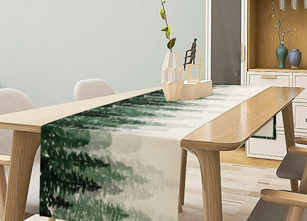 Green Forest Pine Trees Table Runner, Woodland Tabletop Scarf Home Kitchen Holiday Decor, Seasonal Farmhouse Rustic Dining Decorations Party Supply 13 X 36 Inch