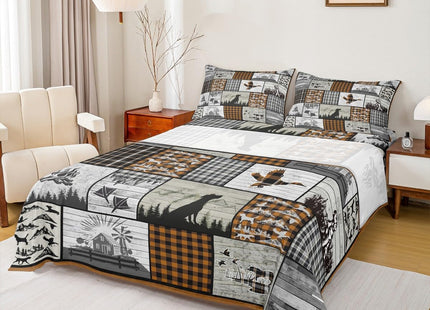 Hunting Dog Bed Sheets Set Plaid Rustic Cabin Sheet Set Mallard Duck Sheets with Deep Pocket Fitted Sheet for Boys Girls Geometric Checkered Camping Hunting Bedding Set Full Size With 2 Pillow Case
