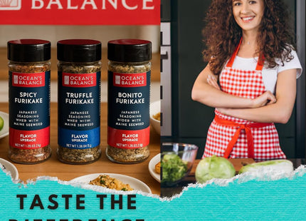 Ocean Balance Spicy Furikake Seasoning w/Cayenne Pepper –Furikake Seasoning w/Sesame Seeds + Maine Coast Seaweed – Great for Sushi Rice, Avocado Toast & Plant-Based Diets