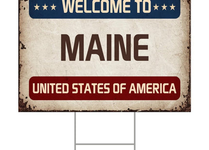 Welcome to United States Decoration Yard Sign | Welcome to US City Sign | Maine Yard Sign | 18x24 Inches Yard Sign with Metal H Stake (Double Sided)