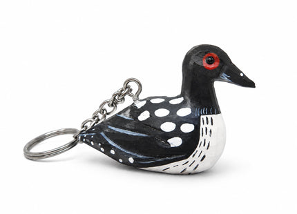 Selsela Common Loon Duck Keychain Ring Hook Clip Charm Miniature Wood Mini Figurine Small Animal